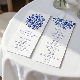 Vattenfärg Blå Bouquet Bröllopsordning för Ceremon Program