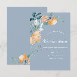 Vattenfärg Blå dammiga blommor Rehearsal Dinner Inbjudningar