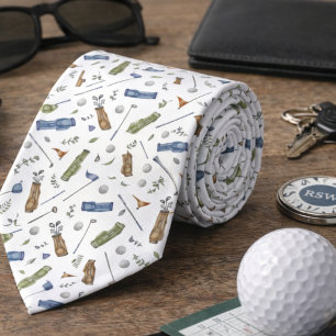 Vattenfärg Blå Grön Golf Mönster Slipsklöver Slips