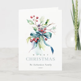 Vattenfärg Blå Grön Vinter Bär Jul Helgkort