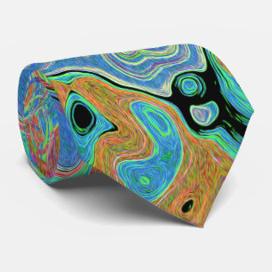 Vattenfärg Blå Groovy Abstrakt Retro Flytande Virv Slips