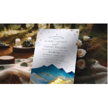 Vattenfärg Blå Guld Folie Berg Utomhus Bröllop