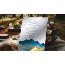 Vattenfärg Blå Guld Folie Berg Utomhus Bröllop Inbjudningar