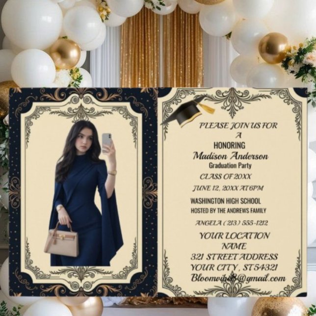 Vattenfärg Blå Guld Marmor Agat Examen Fest Folierat Kort (Skapare uppladdad)