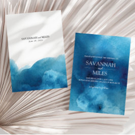 Vattenfärg Blå Havsvåg Bröllopsinbjudan Meddelande