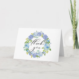 Vattenfärg Blå Hortensia Blommig Krans Tack Kort