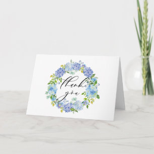 Vattenfärg Blå Hortensia Blommig Krans Tack Kort
