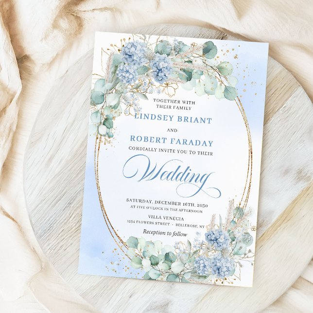 Vattenfärg Blå Hortensia Botanisk Bröllopsinbjudan Inbjudningar (Watercolor Blue Hydrangea Botanical Wedding Invitation)