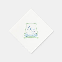 Vattenfärg Blå Hortensia Grön Bröllopsmonogram Pappersservett