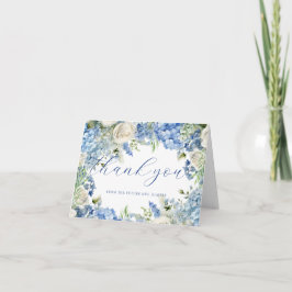 Vattenfärg Blå Hydrangea Rosor Elegant Skrift Tack Kort