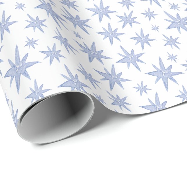 Vattenfärg Blå Julkrubba Presentpapper (Rullad Hörn)