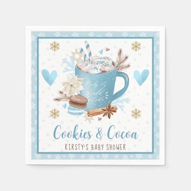 Vattenfärg Blå Kakor och Kakao Baby Shower Pappersservett (Framsidan)
