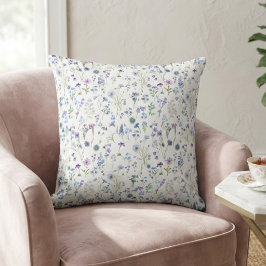 Vattenfärg Blå Lila Vildblomma Blommönster Kudde