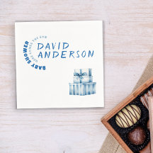 Vattenfärg blå minimalistisk baby shower pojke