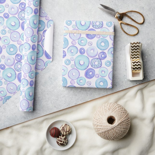 Vattenfärg Blå Munkar Babypojke Babyshower Presentpapper (Hantverk)