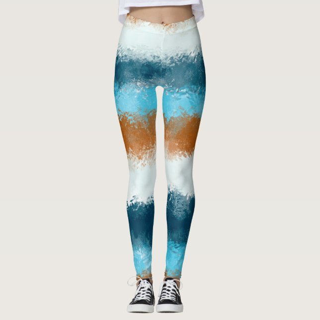 Vattenfärg Blå och Bruna Linjer Leggings (Framsida)