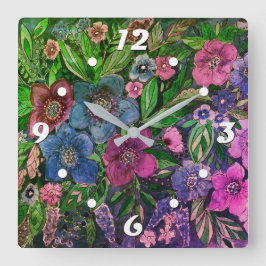 vattenfärg, blå och lila, vattenfärg för anemoner, fyrkantig klocka