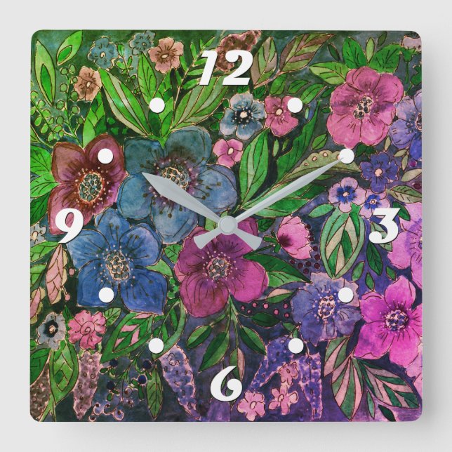 vattenfärg, blå och lila, vattenfärg för anemoner, fyrkantig klocka (Framsida)