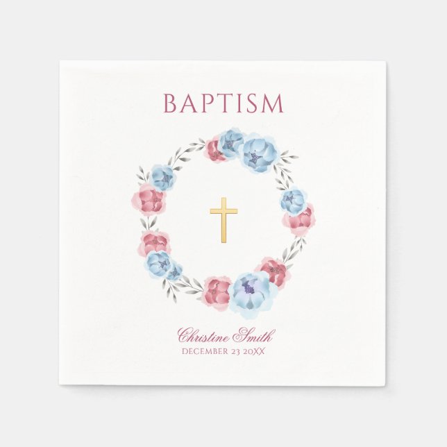 Vattenfärg Blå och  Rosa Blommigt Utandning Pappersservett (Framsidan)