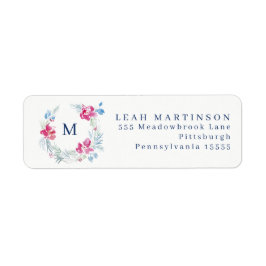 Vattenfärg Blå och Rosa Flower WANAN Returadress Etikett