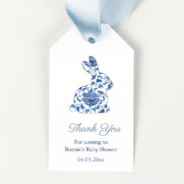 Vattenfärg Blå Och Vit Kanin Baby Shower Förmån Presentetikett