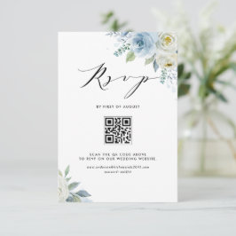 Vattenfärg Blå och Vita Blommor QR-kod Bröllop OSA Kort