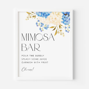 Vattenfärg Blå och Vita Hortensior Mimosa Bar Poster