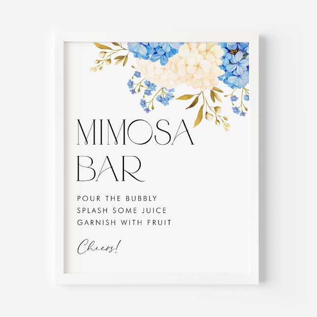 Vattenfärg Blå och Vita Hortensior Mimosa Bar Poster (Skapare uppladdad)