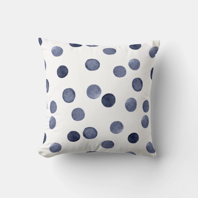 Vattenfärg. Blå polka punkt . Kudde (Framsida)