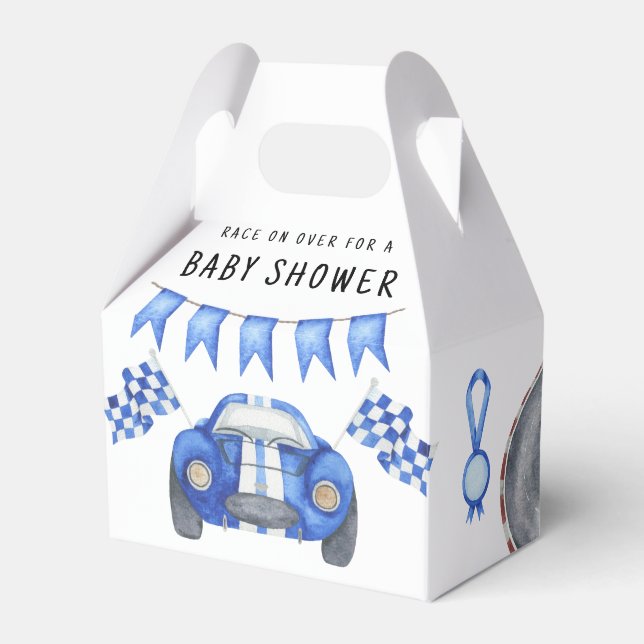 Vattenfärg Blå Racingbil Babyfirande  Presentaskar (Framsidan Sidan)