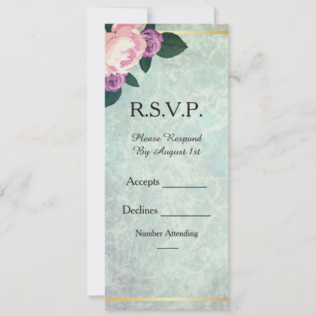 Vattenfärg Blå & Rosa Bröllops RSVP Inbjudningar (Framsida)