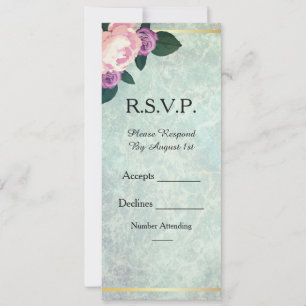 Vattenfärg Blå & Rosa Bröllops RSVP Inbjudningar