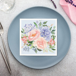 Vattenfärg Blå Rosa Hydrangea Peony Vår Blomma Pappersservett