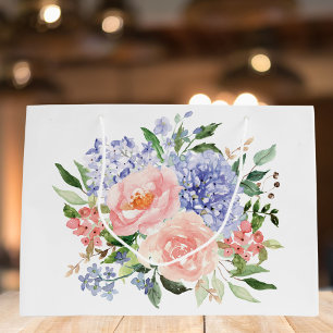 Vattenfärg Blå Rosa Hydrangea Peony Vårblomma