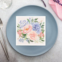 Vattenfärg Blå Rosa Hydrangea Peony Vårblomma