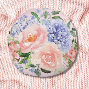Vattenfärg Blå Rosa Hydrangea Peony Vårblomma Rund Kudde