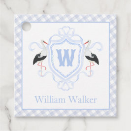 Vattenfärg Blå Stork Gingham Monogram Stämpel Gåvor Etiketter