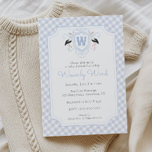 Vattenfärg Blå Stork Monogram Stämpel Babyfirande