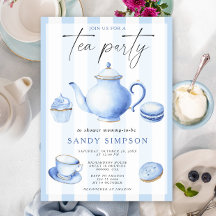 Vattenfärg Blå Tea Party Baby Baby Shower
