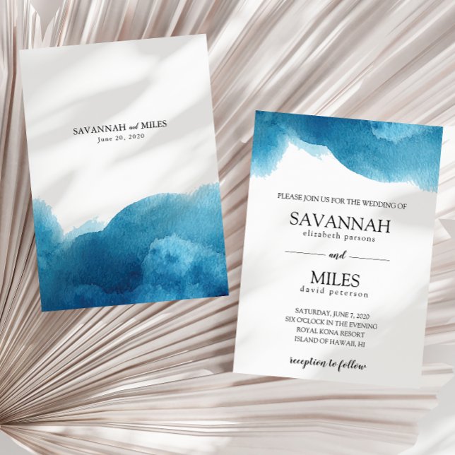 Vattenfärg Blå Tvätt Bröllopsinbjudan Meddelande (Skapare uppladdad)