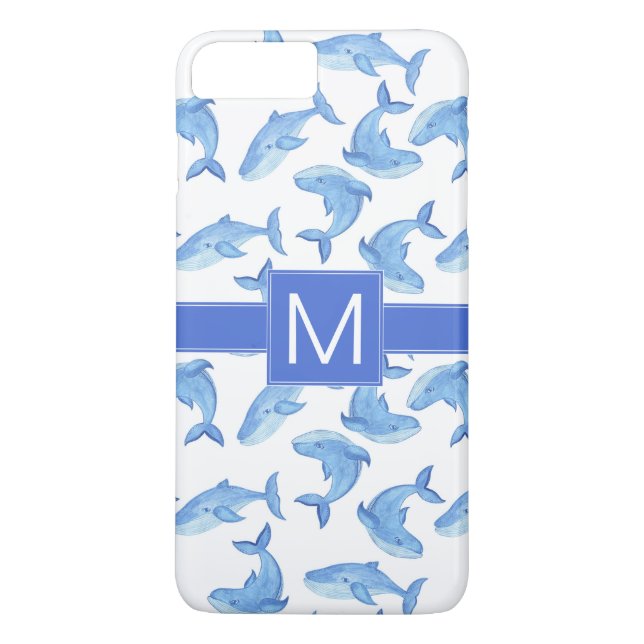 Vattenfärg Blå Val Mönster Case-Mate iPhone Skal (Baksida)