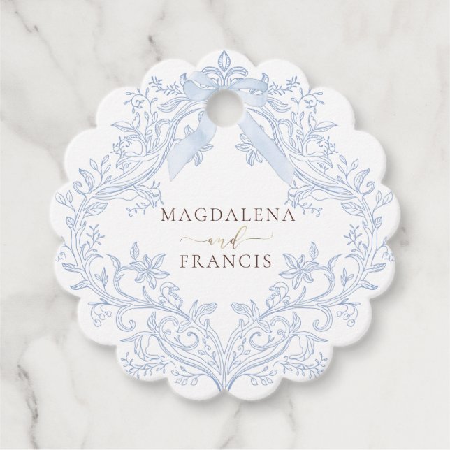 vattenfärg blå vapen bröllop gåvor etiketter (Framsida)