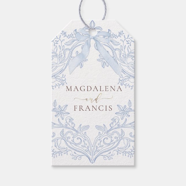 vattenfärg blå vapen vigselfest etikett (Framsidan)