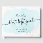 Vattenfärg blå x Guld Bat mitzvah gäst Bok<br><div class="desc">Den här bat mitzvah gästen bok i chic och elegant har en vit bakgrund med turkosa blå penseldrag i vattenfärg och guld stänk. Anpassa den efter dina behov. Du hittar fler matchande produkter i min butik.</div>