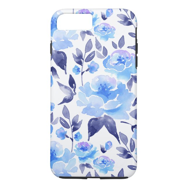 Vattenfärg blåa blommor 2 Case-Mate iPhone skal (Baksida)