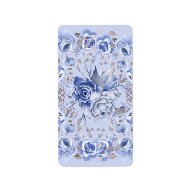 Vattenfärg Blåa blommor Adressetikett (Framsidan)