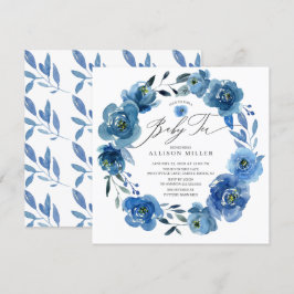 Vattenfärg Blåa blommor Baby Shower Tea Inbjudningar