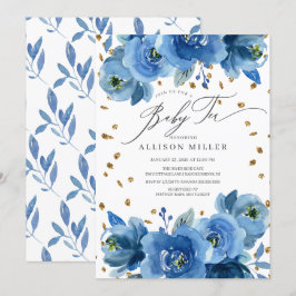 Vattenfärg Blåa blommor Baby Shower Tea Inbjudningar