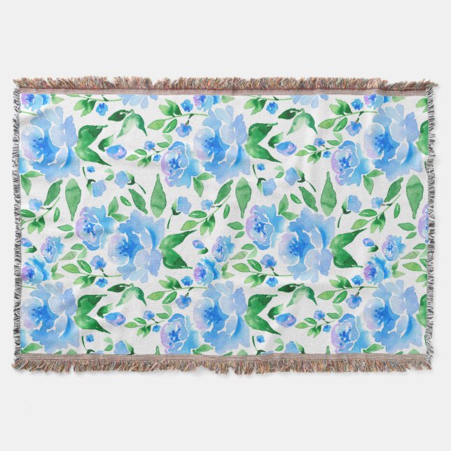 Vattenfärg blåa blommor filt (Framsidan)