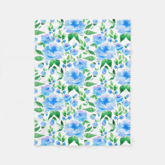 Vattenfärg blåa blommor fleecefilt